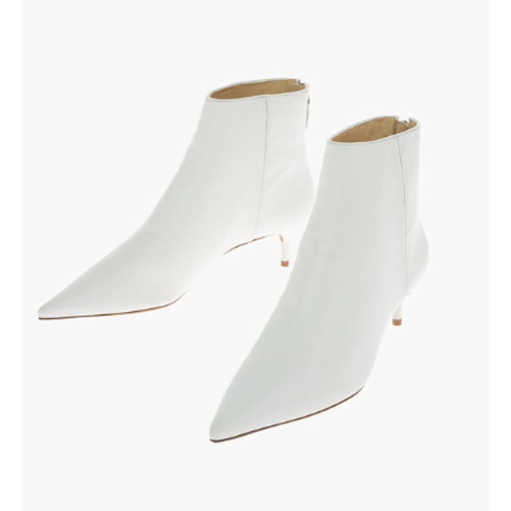 Alexandre Birman Leather Pointed Toe Kitten Heel Ankle Bootie White Womens EU 40